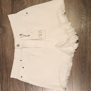 ❤️ NWT! ZARA HIGH RISE CUT-OFF WHITE DENIM JEAN SHORTS, 14 (32)
